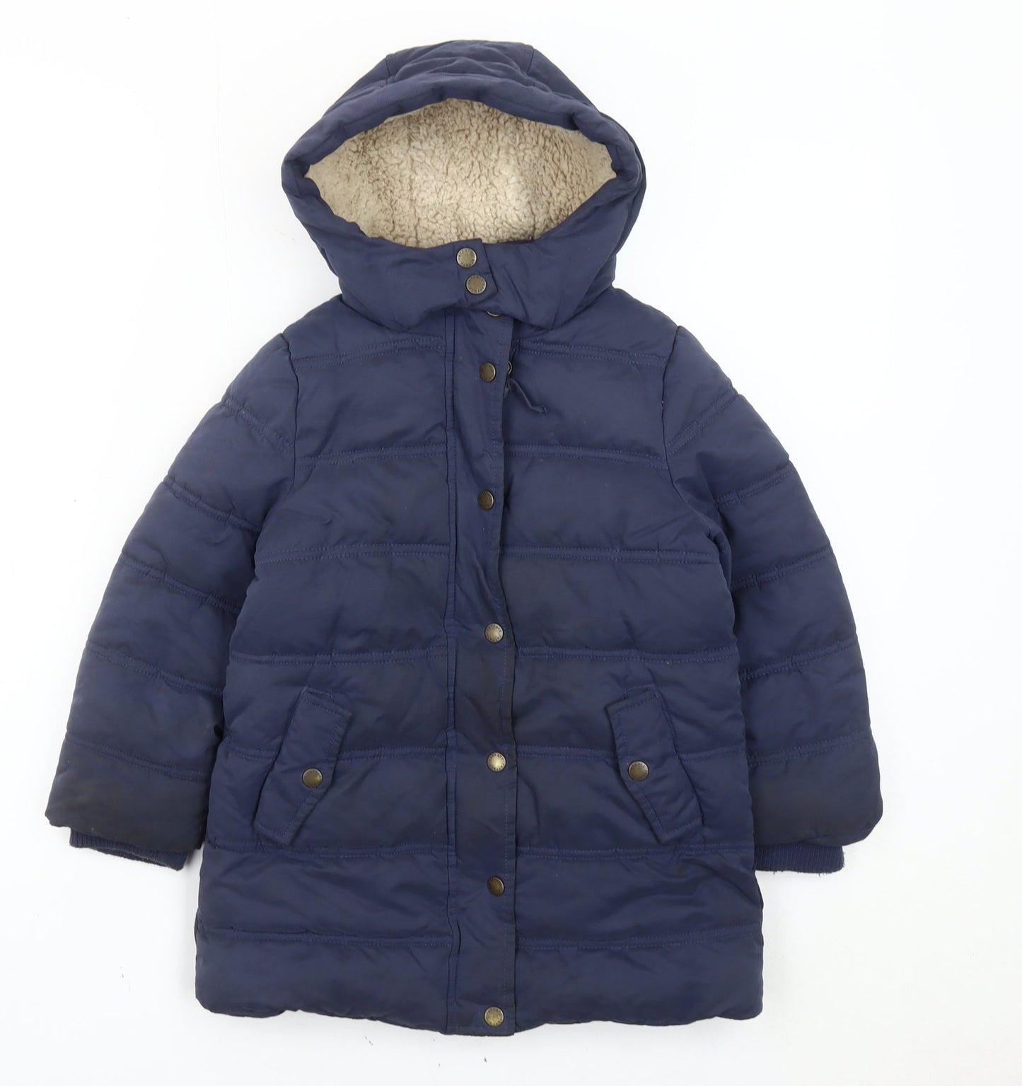 FatFace Girls Blue 4-5 Years Puffer Jacket Hooded Mid-Length Coat