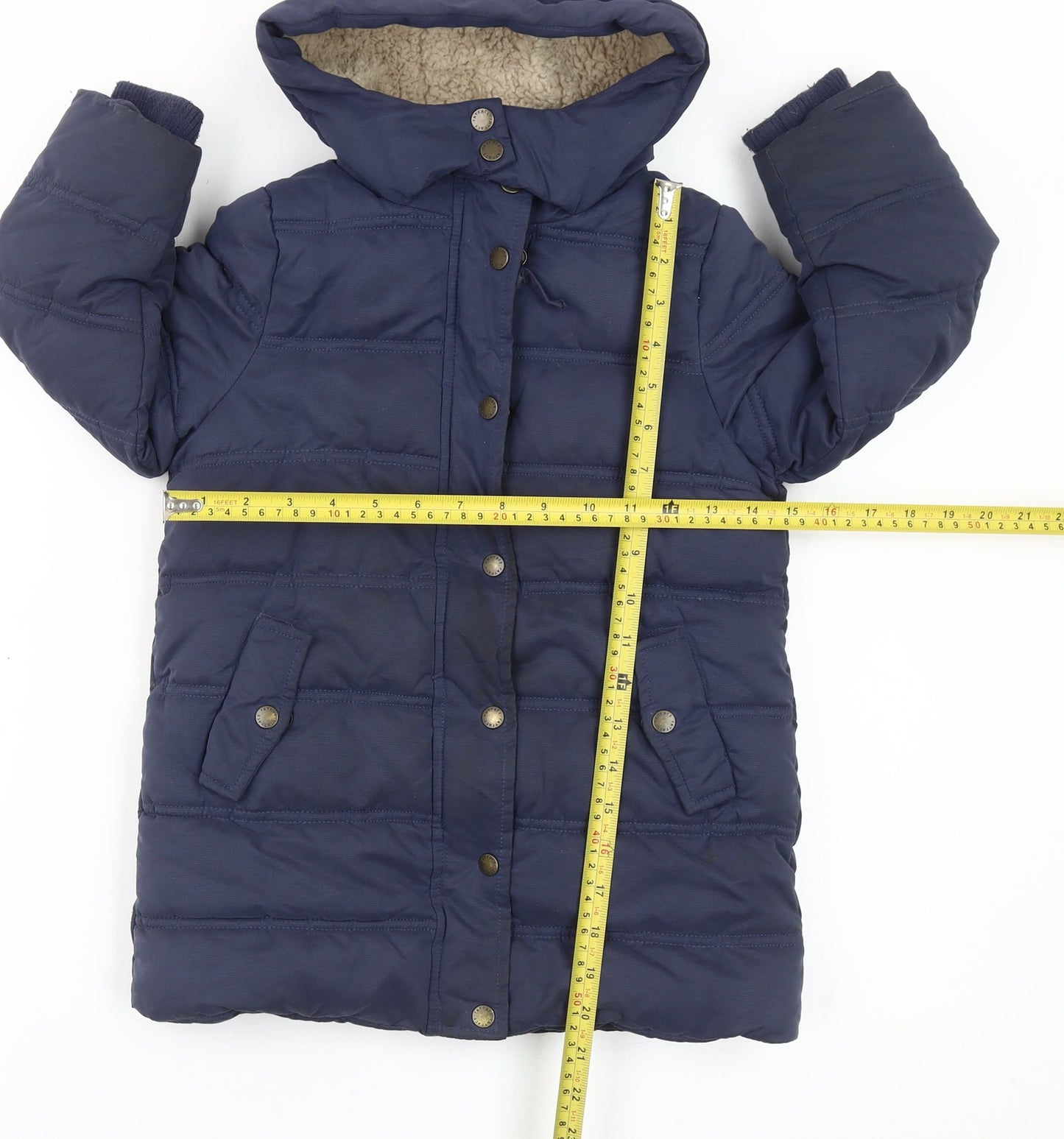 FatFace Girls Blue 4-5 Years Puffer Jacket Hooded Mid-Length Coat