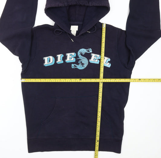 Diesel Mens Blue Pullover Hoodie L Logo Cotton Fleece Sweatshirt