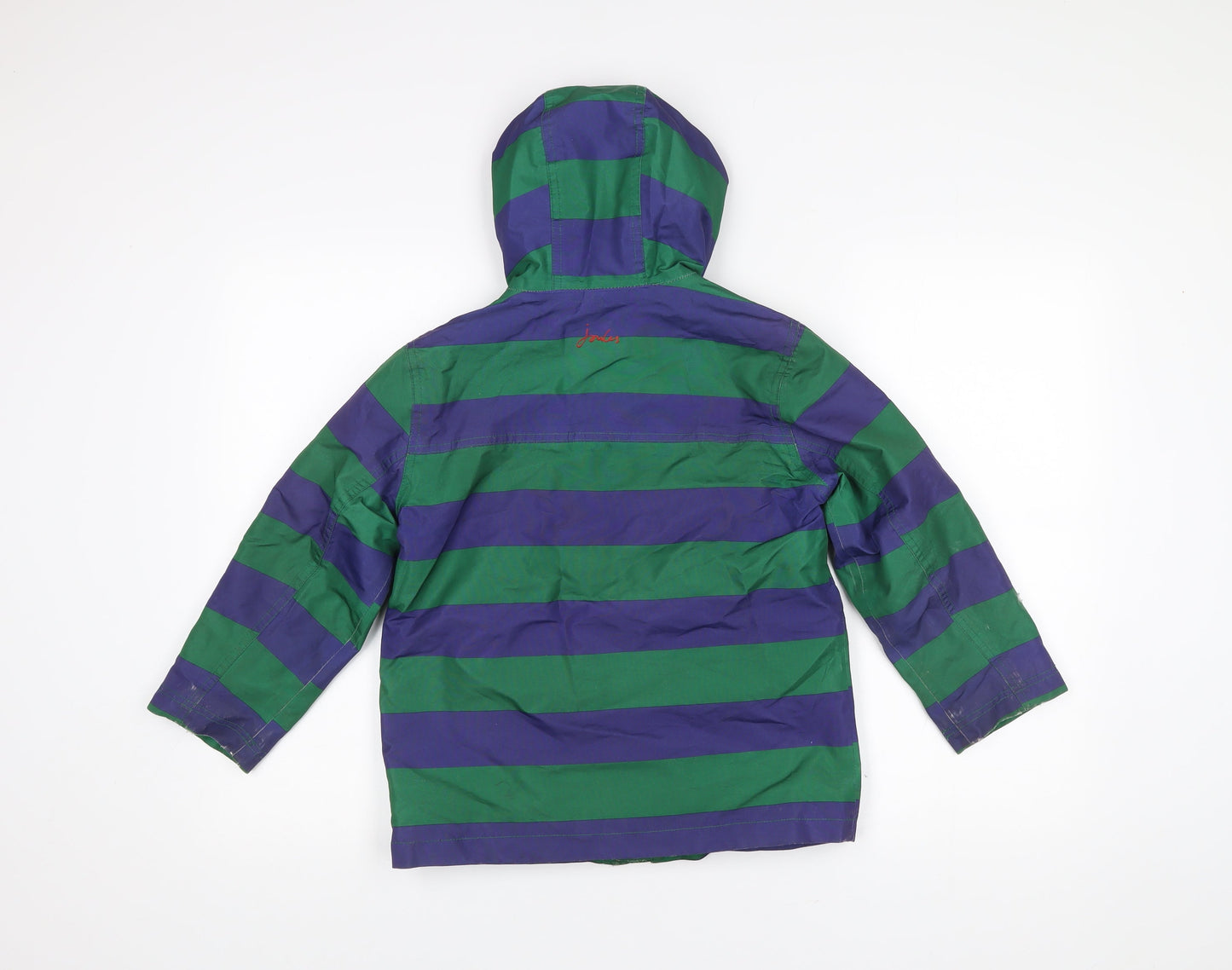 Joules Boys Green Blue Striped Waterproof Rain Coat Jacket Hooded 7 Years