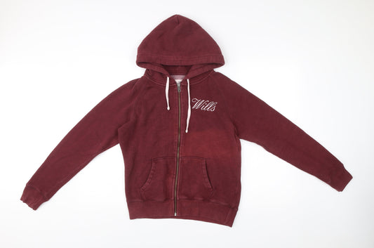 Jack Wills Womens Burgundy Full Zip Hoodie UK 12 Cotton Blend