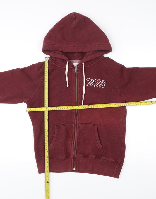 Jack Wills Womens Burgundy Full Zip Hoodie UK 12 Cotton Blend