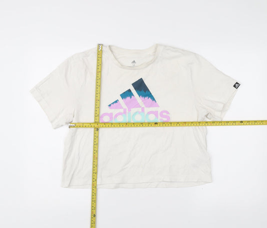 Adidas Women's White Cotton Logo T-Shirt Size M Casual Sportswear
