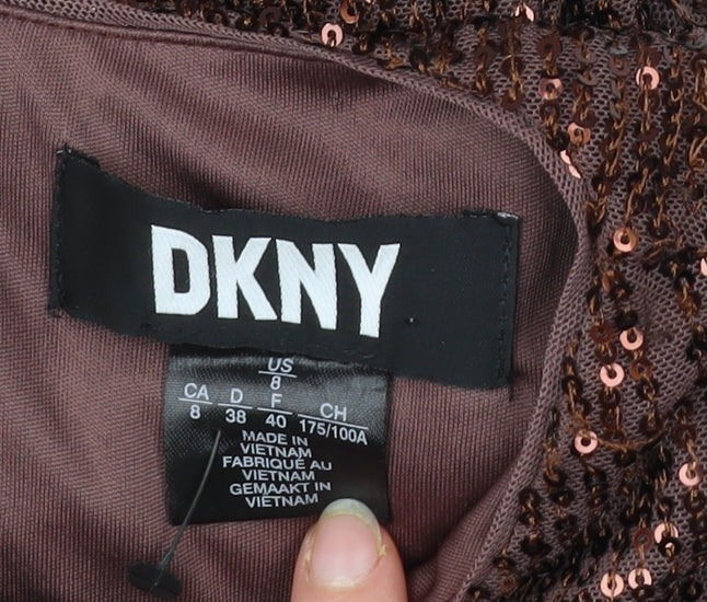 DKNY Women’s Brown Sequin Bodycon Dress Size 12 Long Sleeve Knee Length