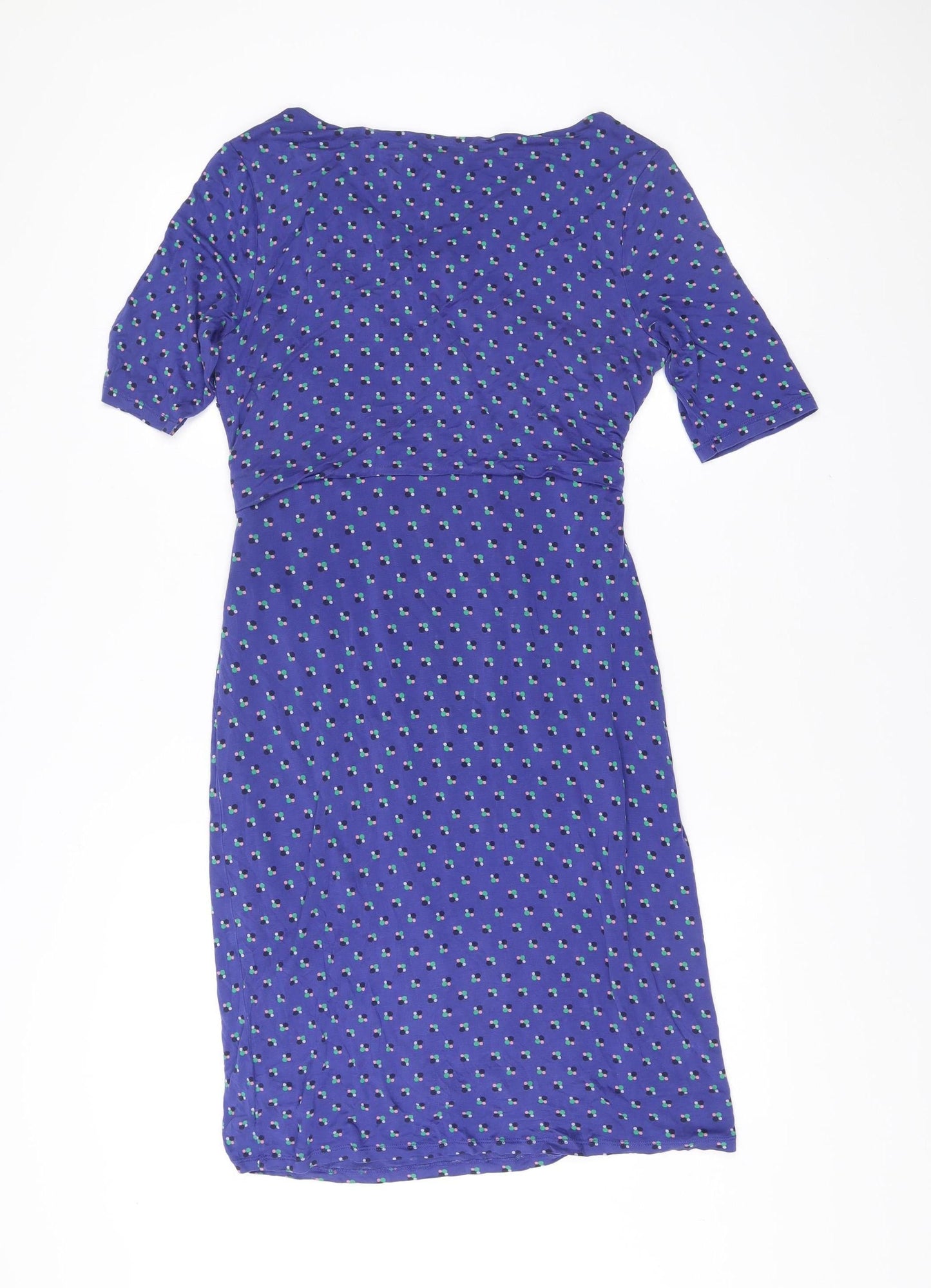 Boden Women’s Blue V-Neck Sheath Dress Ruched 3/4 Sleeve UK Size