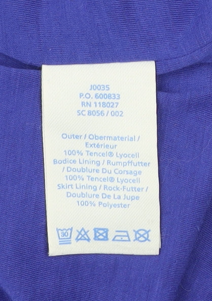 Boden Women’s Blue V-Neck Sheath Dress Ruched 3/4 Sleeve UK Size