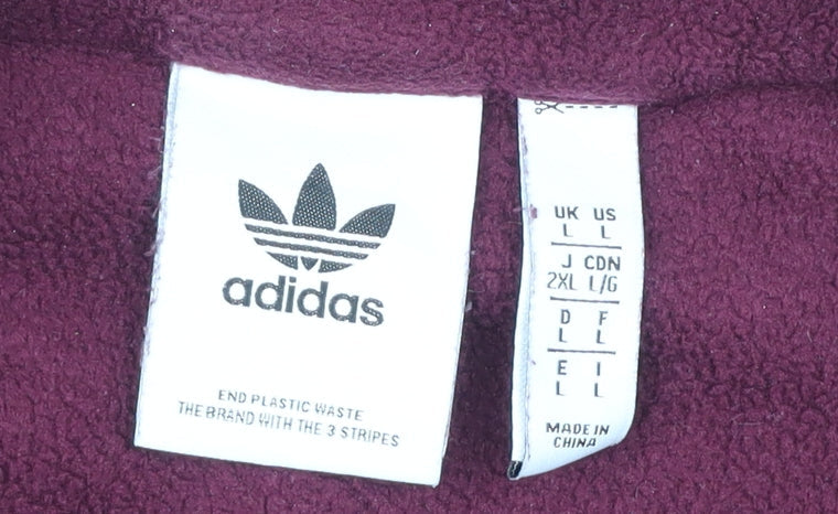 Adidas Men’s Red Fleece Sweatshirt L Henley Collared Long Sleeve