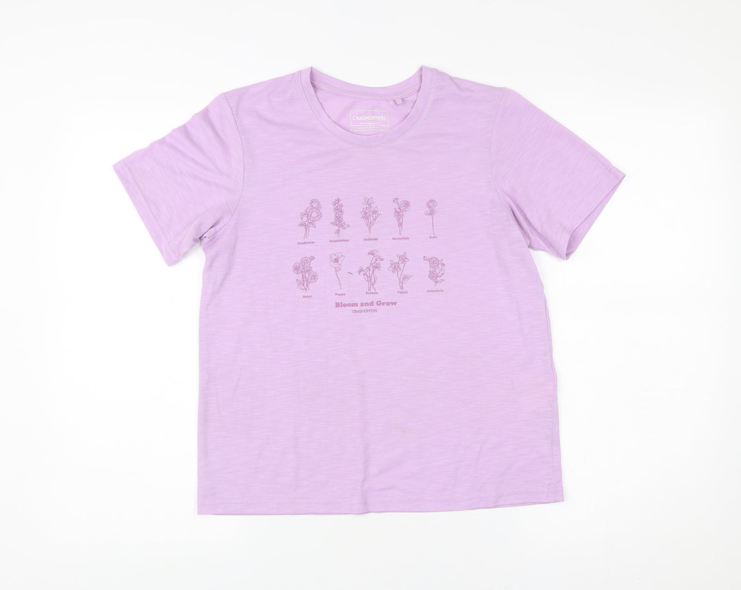 Craghoppers Womens Purple Floral Print T-Shirt UK 8 Short Sleeve