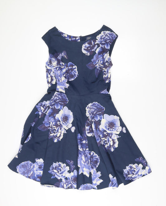 Joules Women Blue Floral Fit & Flare Sleeveless Dress Size 12