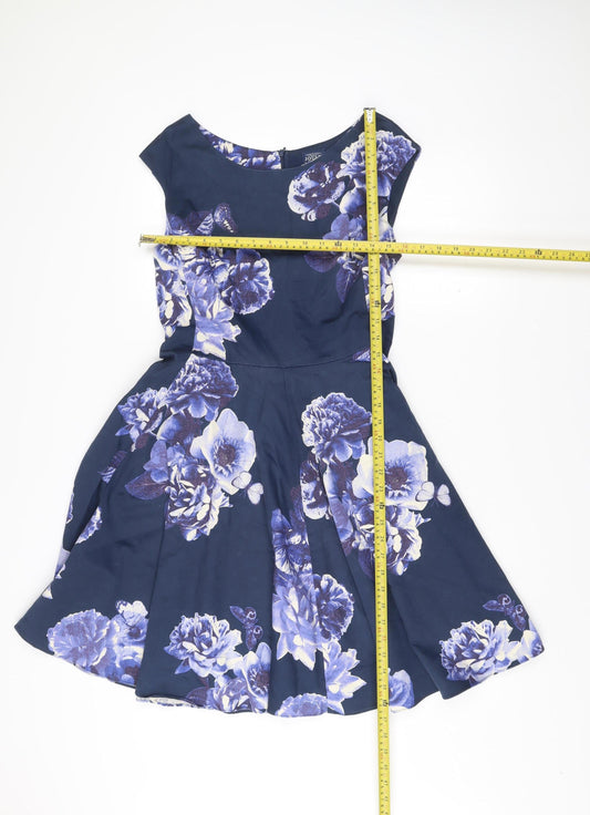Joules Women Blue Floral Fit & Flare Sleeveless Dress Size 12