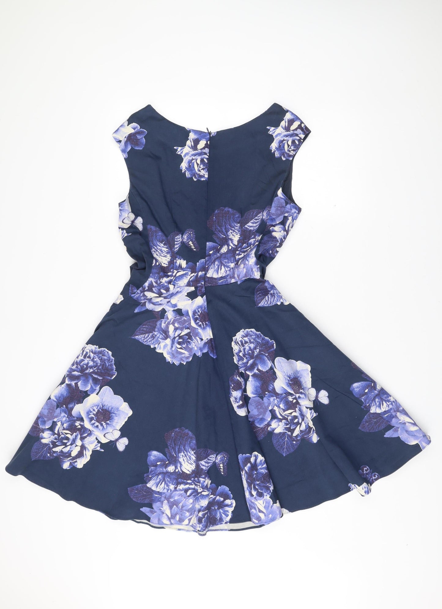 Joules Women Blue Floral Fit & Flare Sleeveless Dress Size 12
