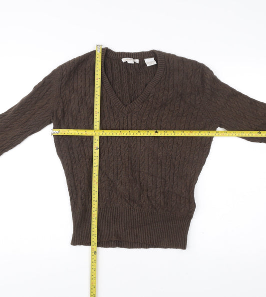 Timberland Men’s Brown Cable Knit V-Neck Pullover Jumper Medium