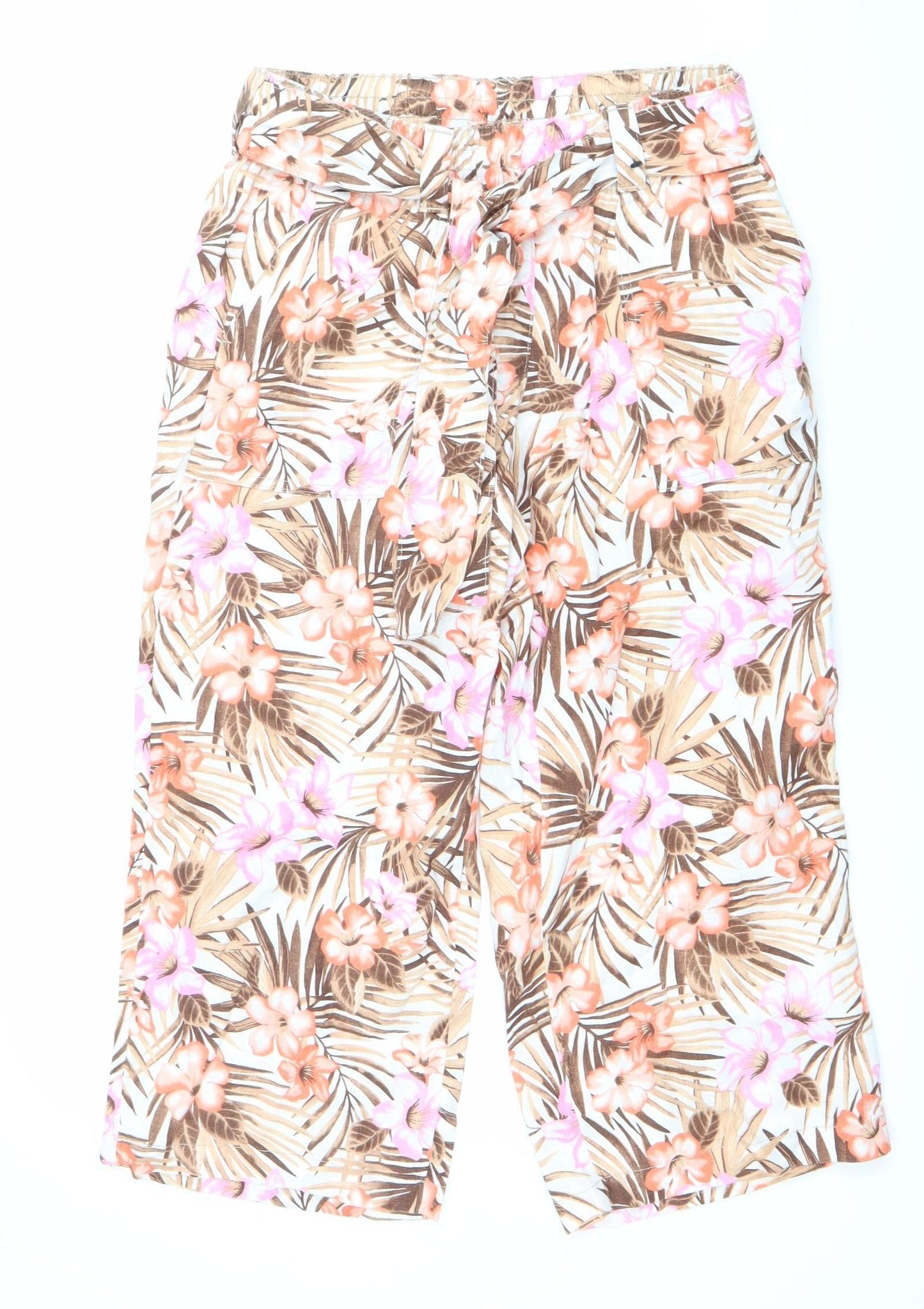 Lands' End Women’s Multicoloured Petite Size 10 High Rise Cropped Linen Trousers