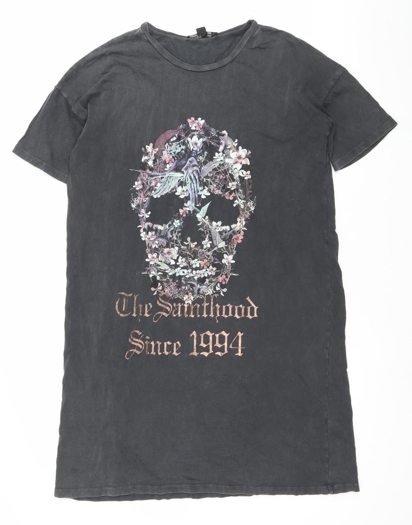 AllSaints Womens Black XS T-Shirt Dress Gothic Skull Graphic Print