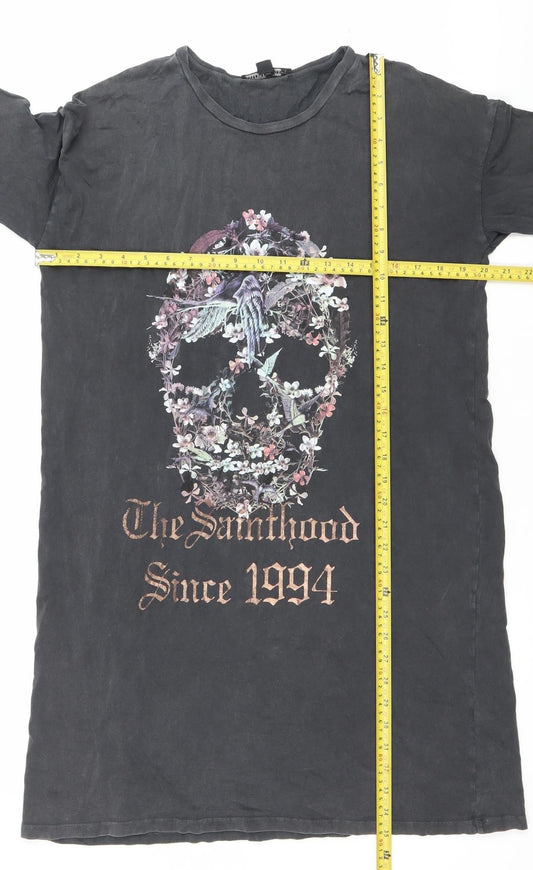 AllSaints Womens Black XS T-Shirt Dress Gothic Skull Graphic Print