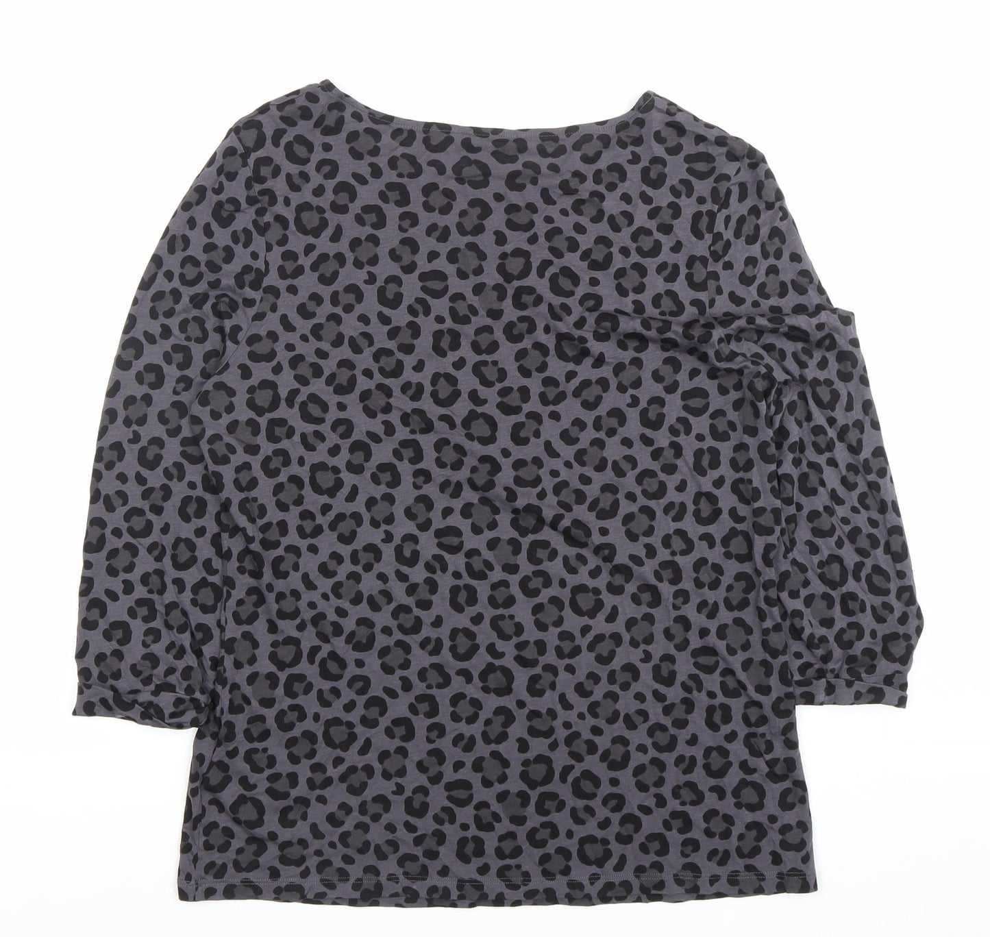 Boden Women Grey Leopard Print 3/4 Sleeve Cotton T-Shirt Size 12