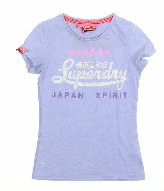 Superdry Womens Blue XS Slim Fit Glitter Logo T-Shirt