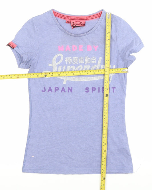 Superdry Womens Blue XS Slim Fit Glitter Logo T-Shirt
