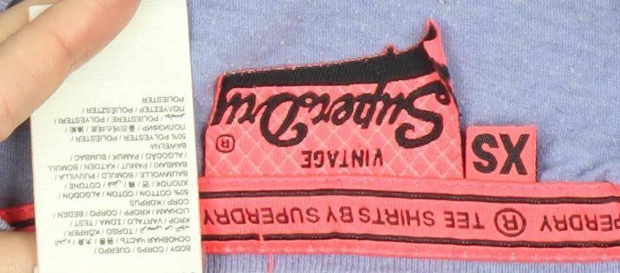 Superdry Womens Blue XS Slim Fit Glitter Logo T-Shirt