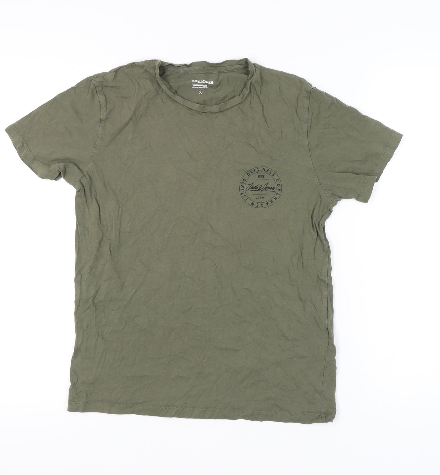 Jack & Jones Men’s Green Small Regular Fit Cotton Crew Neck T-Shirt