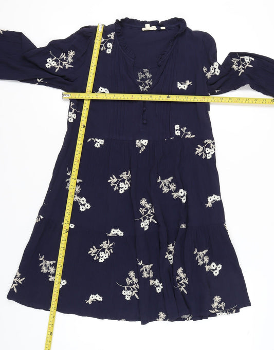 Fat Face Women Blue Size 10 Embroidered Floral A-Line Dress