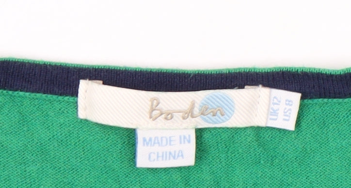 Boden Women’s Green Cardigan UK 12 Scoop Neck 3/4 Sleeve Knit