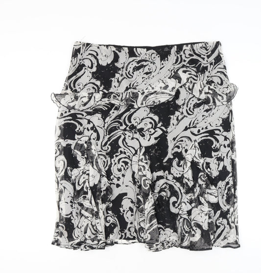 Ralph Lauren Women’s Black Grey Floral Chiffon A-Line Skirt XL