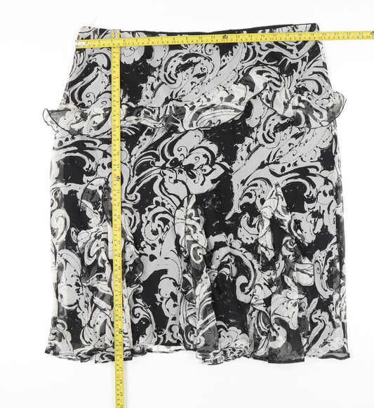 Ralph Lauren Women’s Black Grey Floral Chiffon A-Line Skirt XL