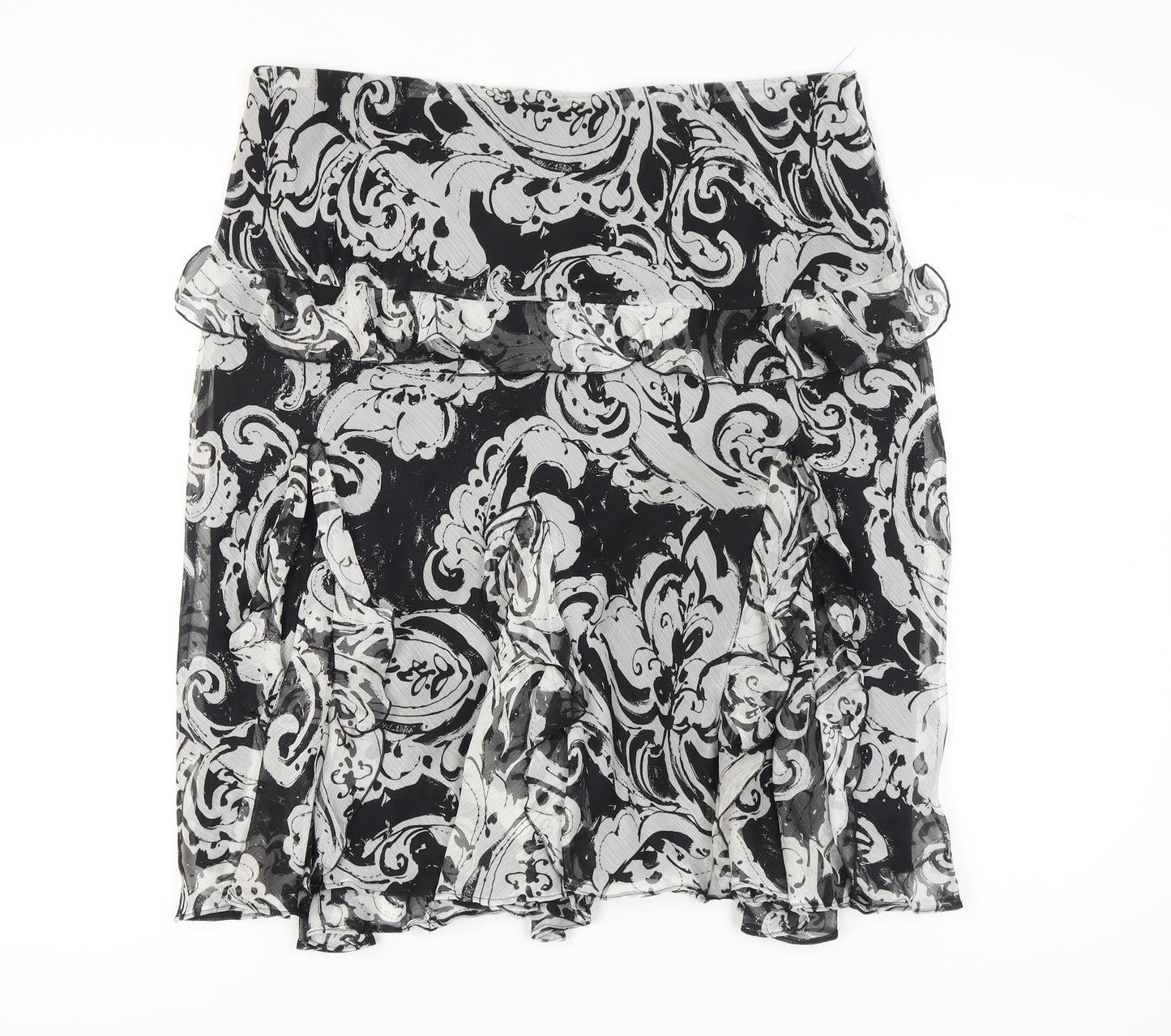 Ralph Lauren Women’s Black Grey Floral Chiffon A-Line Skirt XL