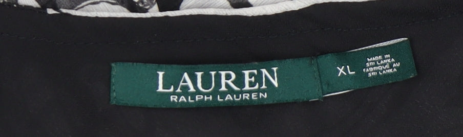 Ralph Lauren Women’s Black Grey Floral Chiffon A-Line Skirt XL