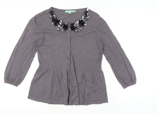 Boden Women’s Grey Size 12 Cardigan with Embellished Neckline