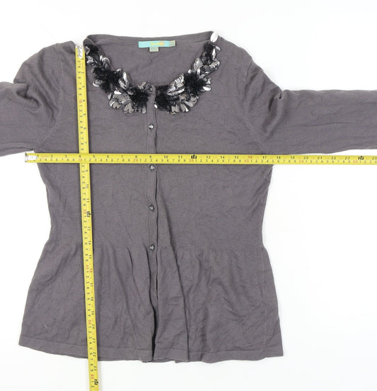 Boden Women’s Grey Size 12 Cardigan with Embellished Neckline