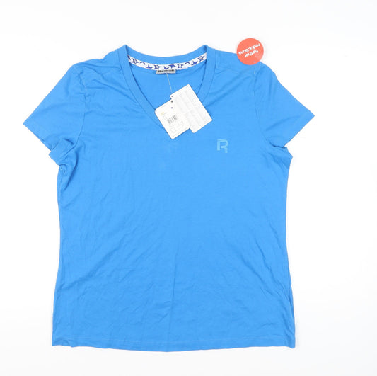Reebok Womens Blue XL V-Neck Short Sleeve T-Shirt Gym Top
