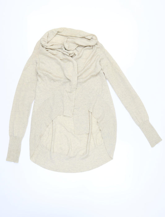 AllSaints Womens Beige Wool Silk Cardigan UK 8 Cowl Neck