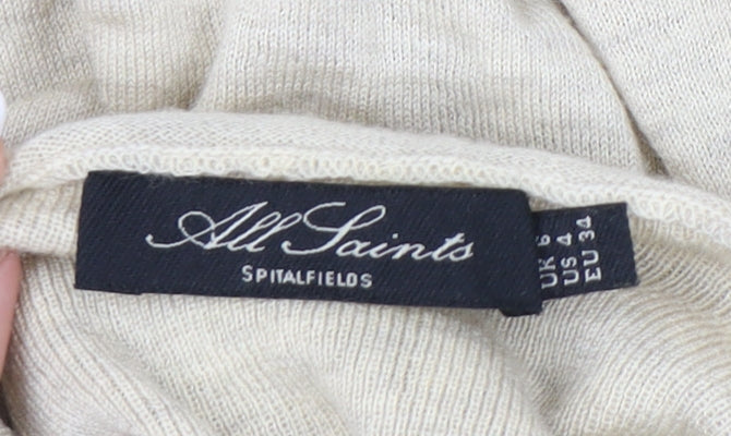 AllSaints Womens Beige Wool Silk Cardigan UK 8 Cowl Neck