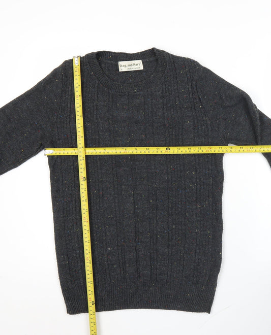 Stag and Hart Mens Grey Cable Knit Acrylic Jumper Size S