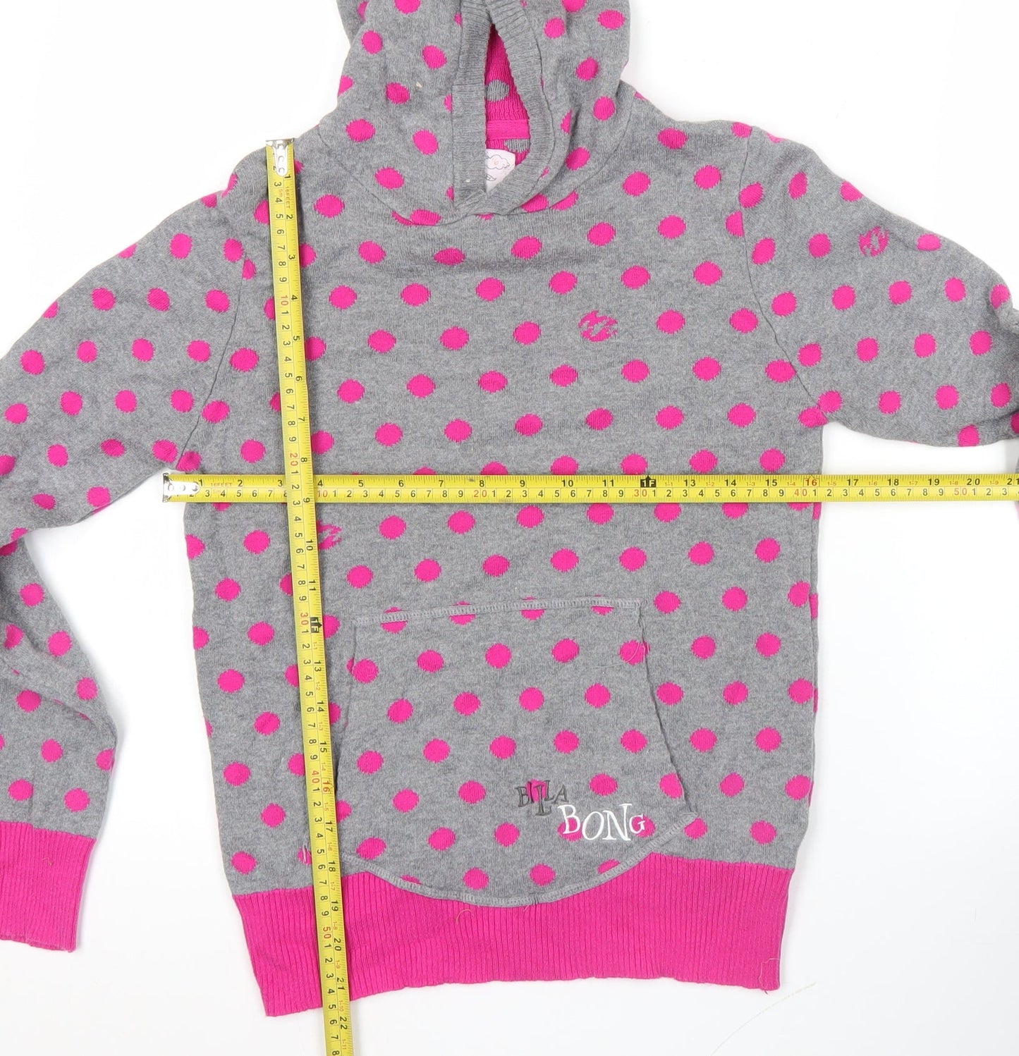 Billabong Girls Grey Pink Polka Dot Pullover Hoodie - Size 16 Years