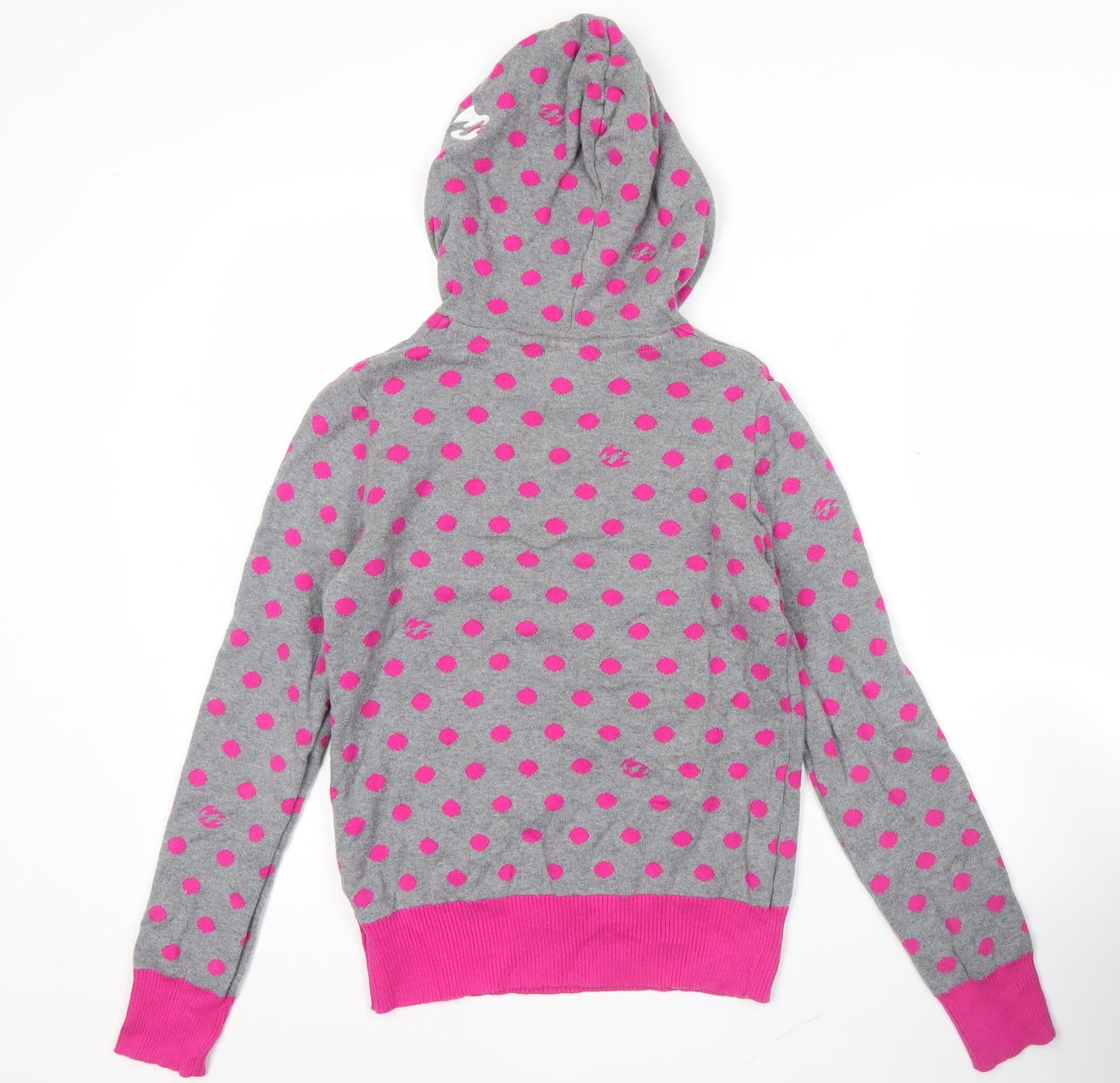 Billabong Girls Grey Pink Polka Dot Pullover Hoodie - Size 16 Years