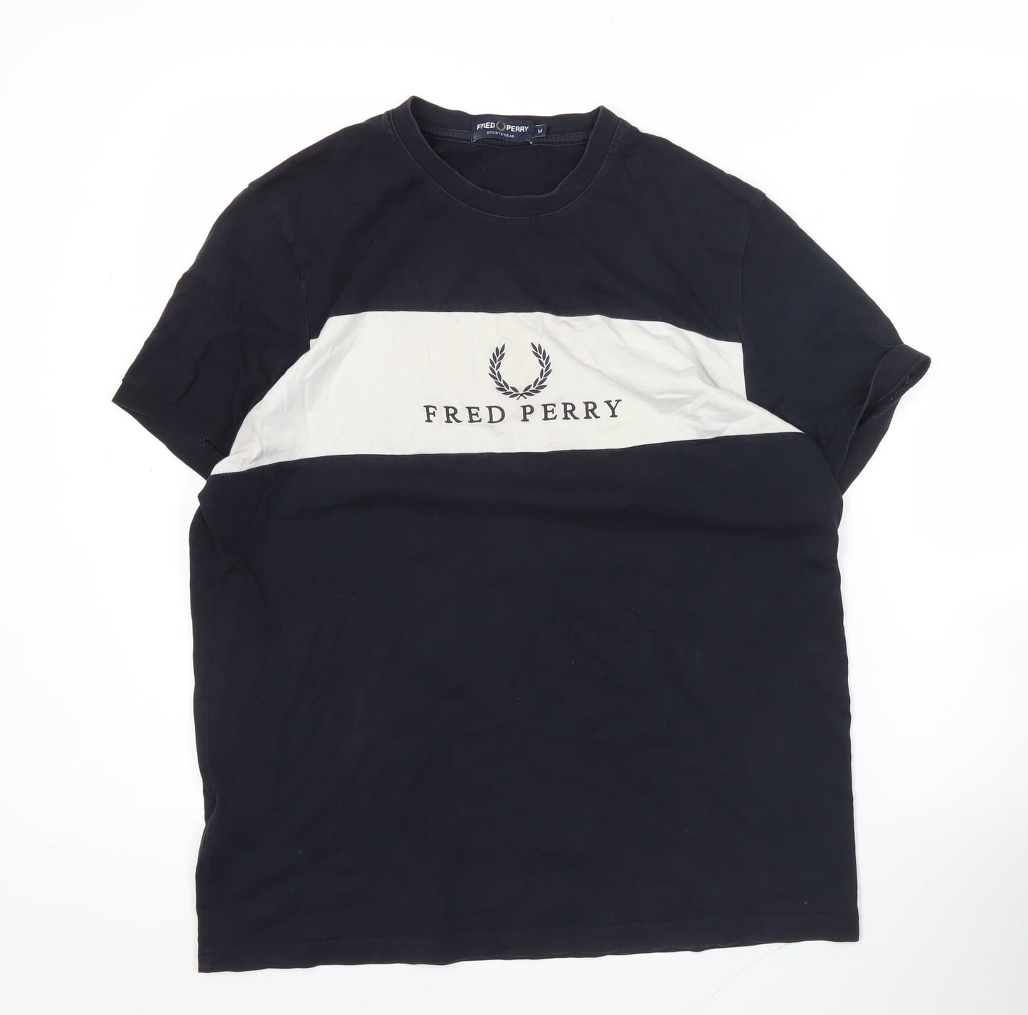 Fred Perry Mens Blue M Colourblock Logo Crew Neck T-Shirt