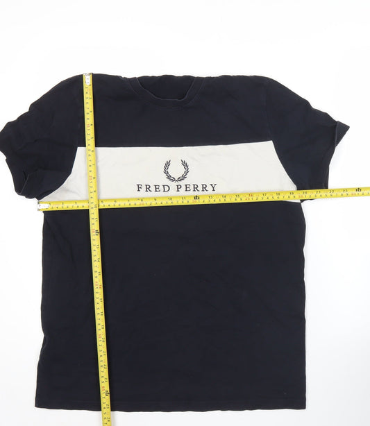 Fred Perry Mens Blue M Colourblock Logo Crew Neck T-Shirt