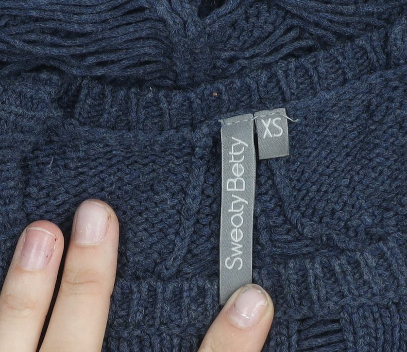 Sweaty Betty Women’s Blue XS Open-Knit Crew Neck Cotton Jumper