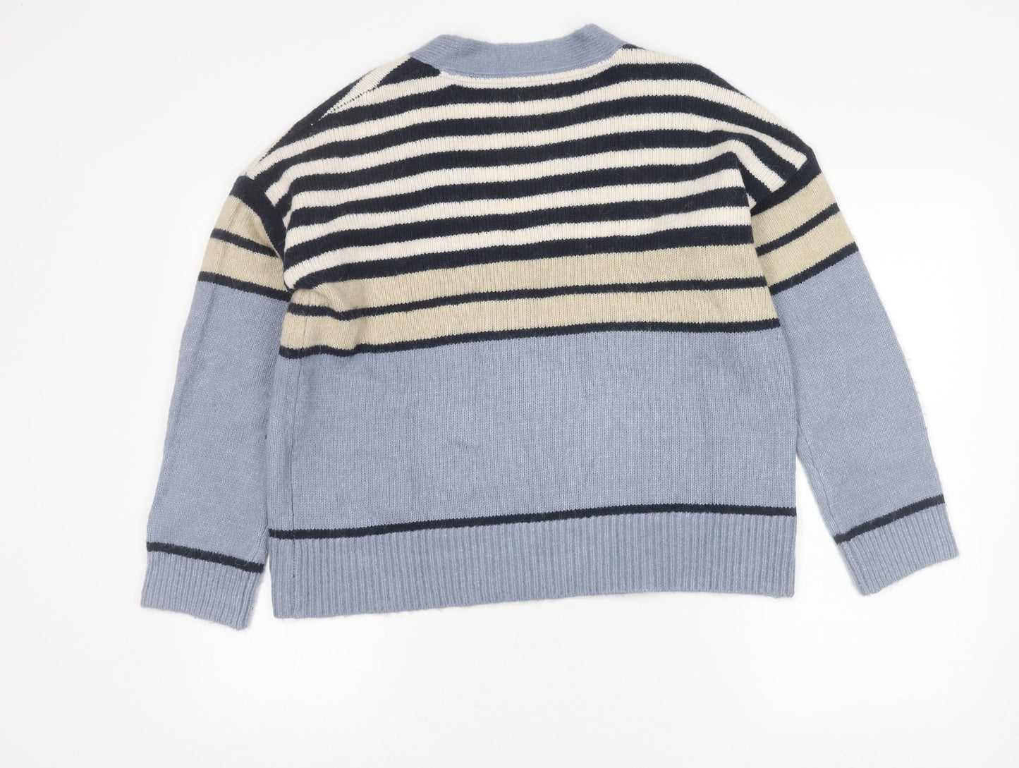 Fat Face Womens Blue Striped Cardigan Size 14 V-Neck Knitwear