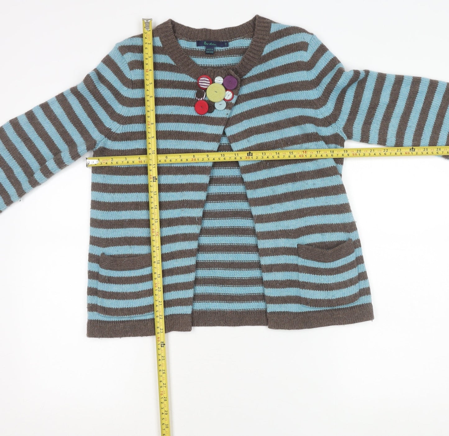 Boden Women’s Blue Brown Striped Cardigan Size 10 Cotton Blend
