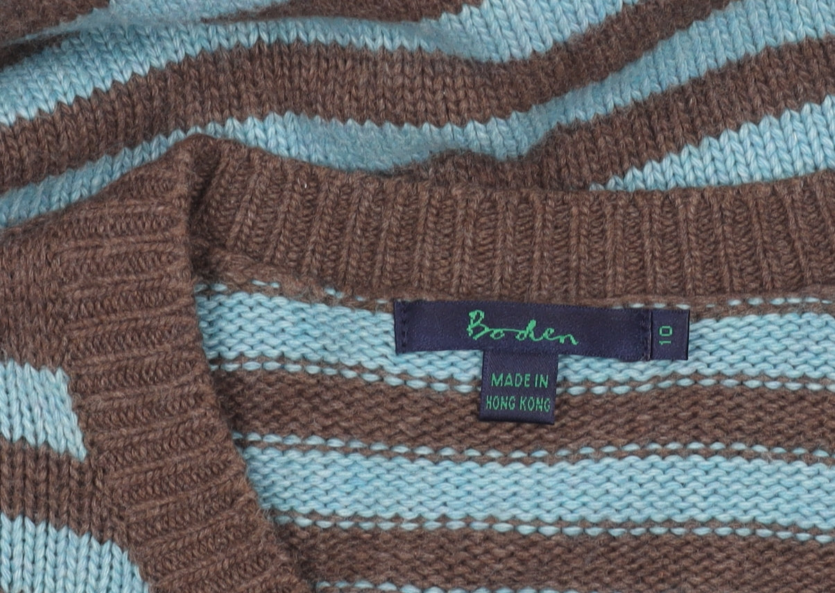 Boden Women’s Blue Brown Striped Cardigan Size 10 Cotton Blend