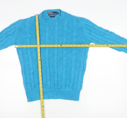 Ralph Lauren Women Blue Cotton Cable-Knit Jumper S Crew Neck