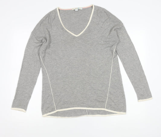 Boden Women’s Grey Wool Blend V-Neck Jumper Size M Casual Knitwear