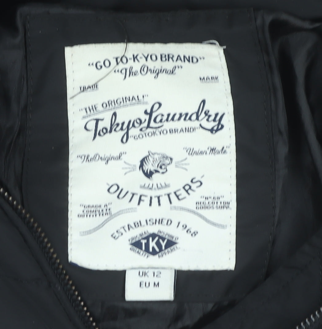 Tokyo Laundry Womens Black Size 12 Puffer Jacket Hooded Polyester