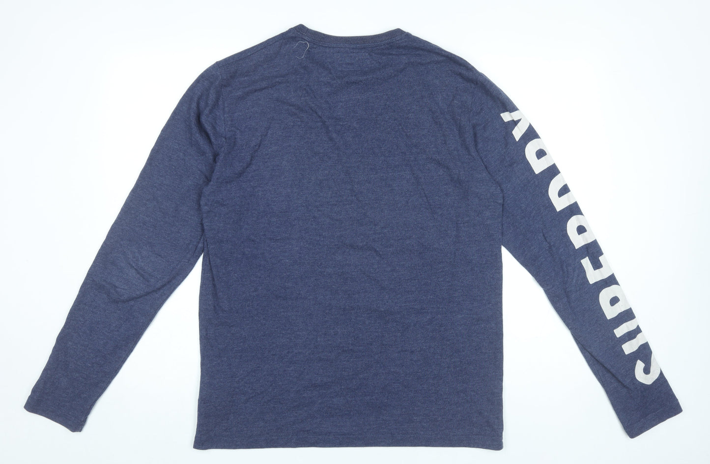 Superdry Men’s Blue Long Sleeve Graphic Cotton T-Shirt Size L