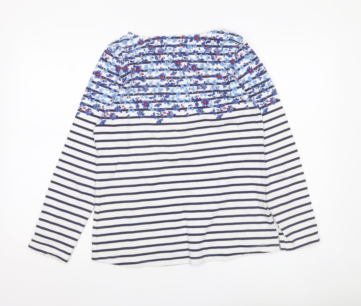 Joules Women’s Multicoloured Striped Floral Cotton Long Sleeve T-Shirt UK 10