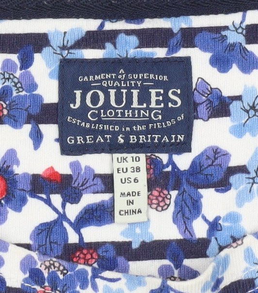 Joules Women’s Multicoloured Striped Floral Cotton Long Sleeve T-Shirt UK 10